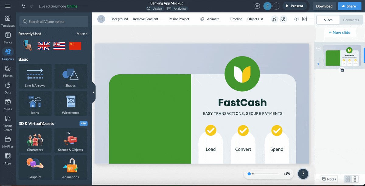 Visme's animation and interactivity