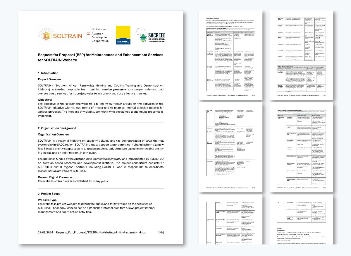 Business Operations RFP Examples - Southern African Renewable Heating and Cooling Training and Demonstration Initiative 