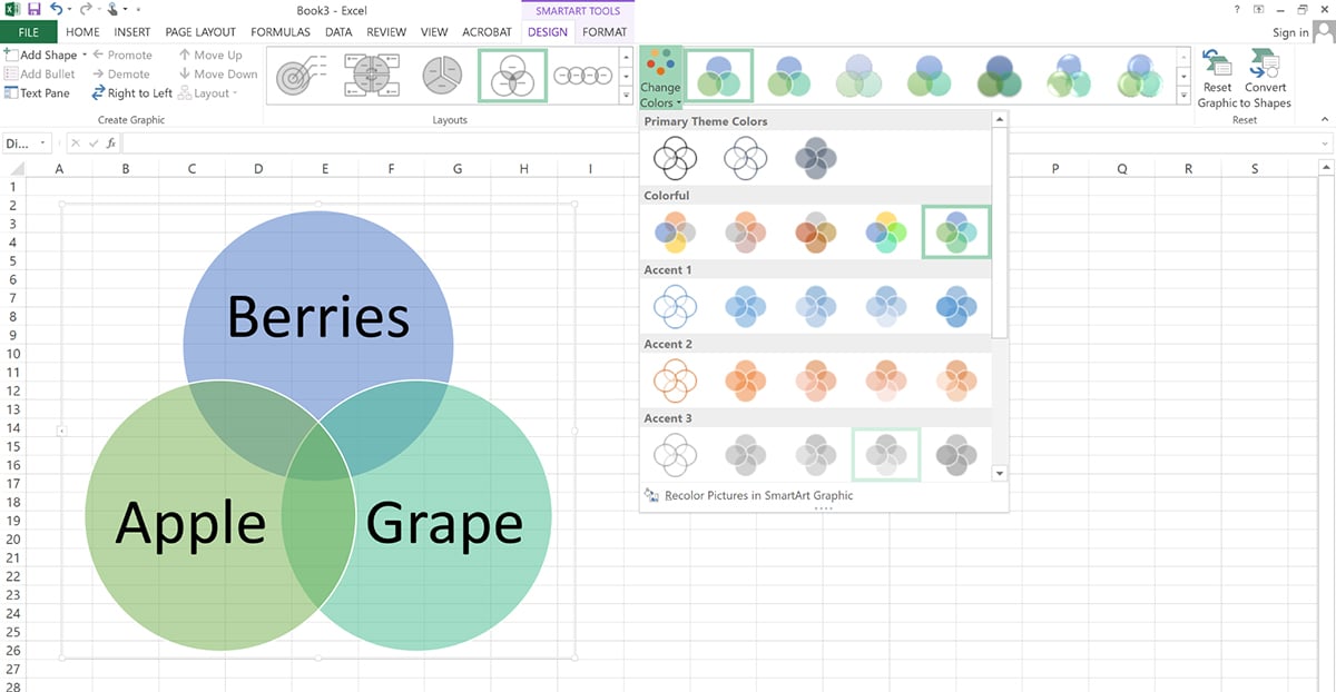 Customize the Venn Diagram in Excel
