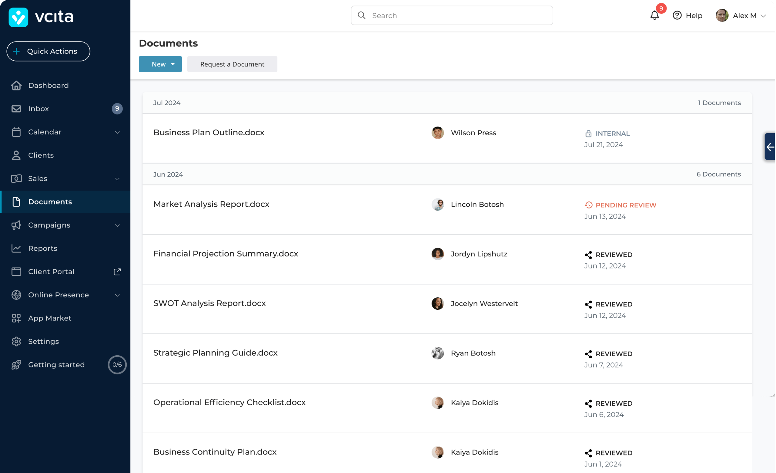 Vcita BizAI UX dashboard 