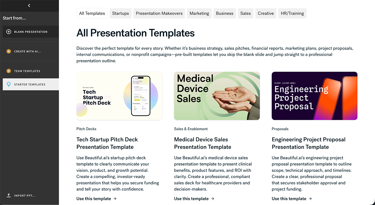 Visme vs. Beautiful.ai: Where Should You Create Your Next Presentation? - Beautiful.ai all presentation templates
