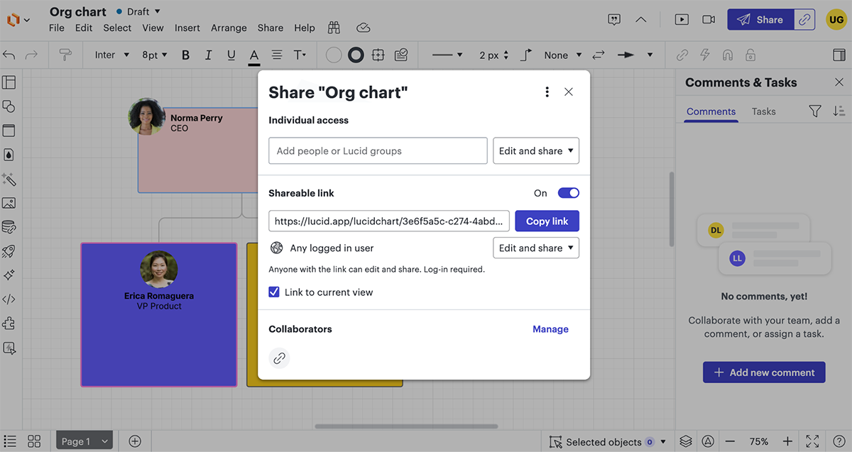 invite team members to create Hierarchy Chart in lucidchart