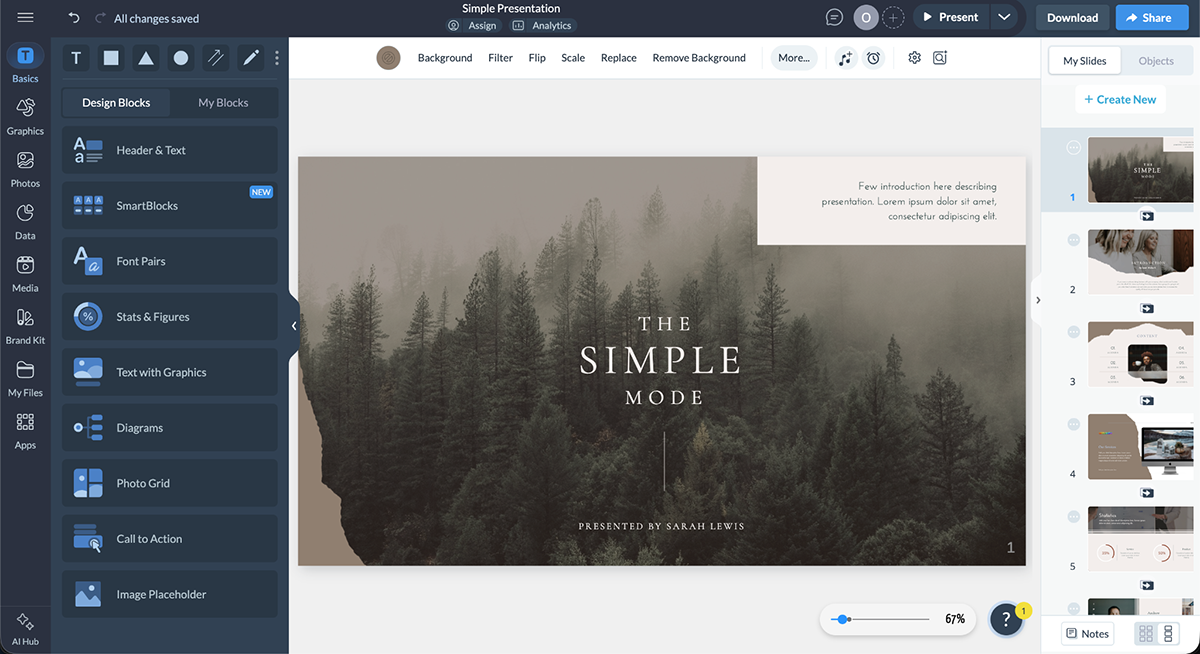 Visme vs. Beautiful.ai: Where Should You Create Your Next Presentation? - Visme's editor the simple mode
