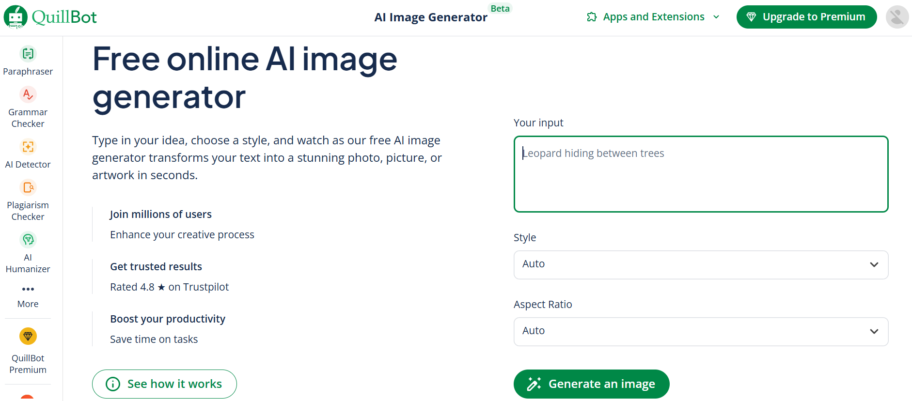 Best AI Image Generator - QuillBot homepage