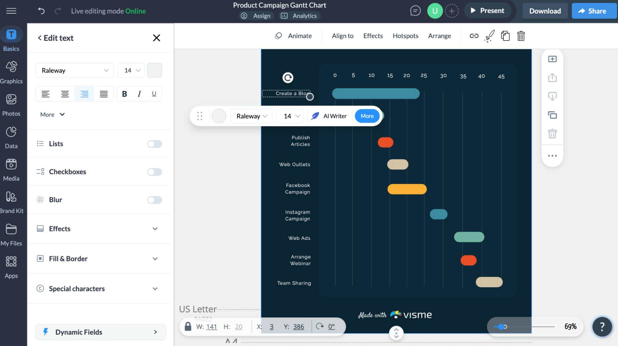 Add Your Tasks to the Gantt Chart in Visme