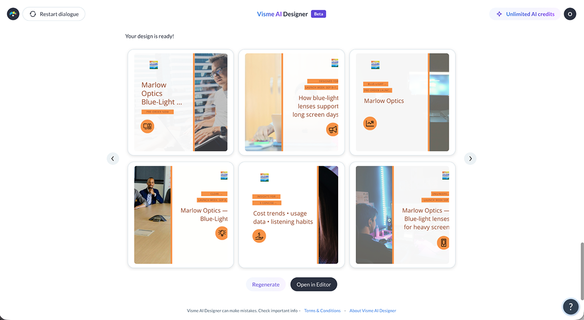 ai graphic design tools - designs generated with Visme AI 