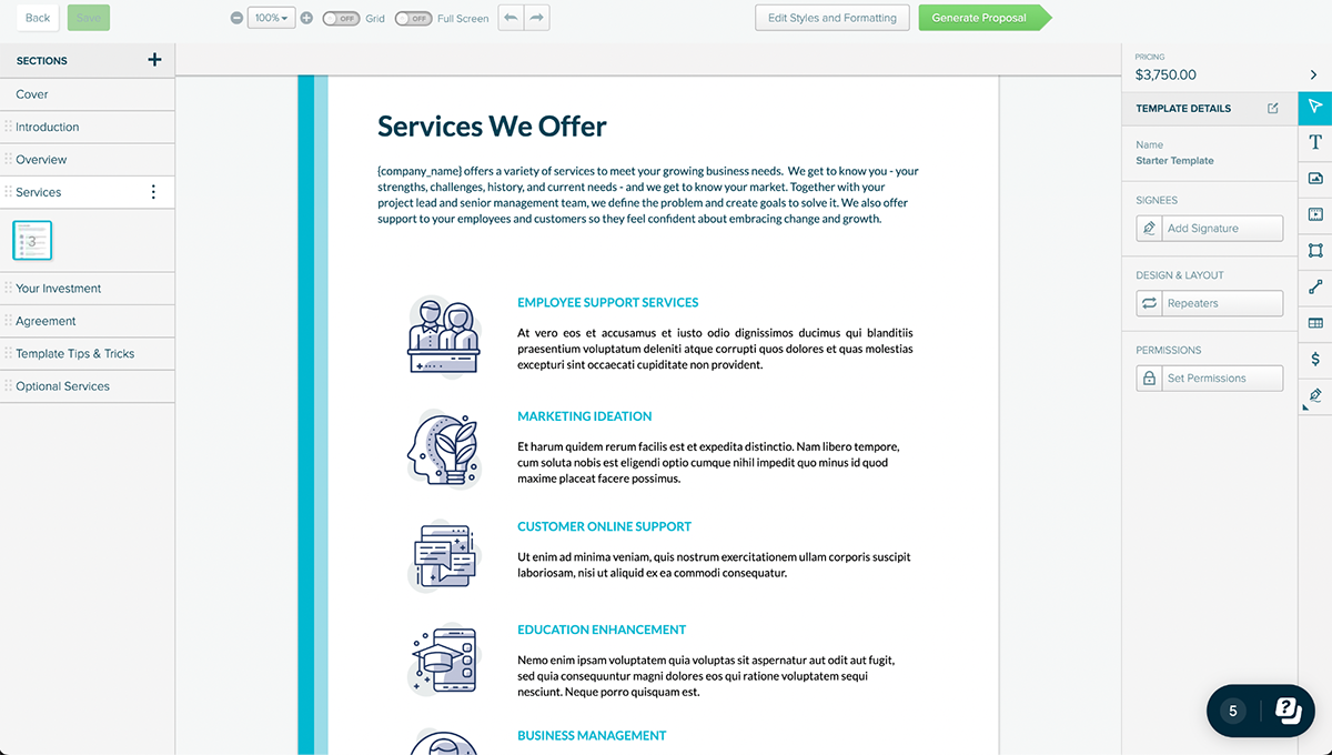 rfp software - a screenshot of Proposify's interface