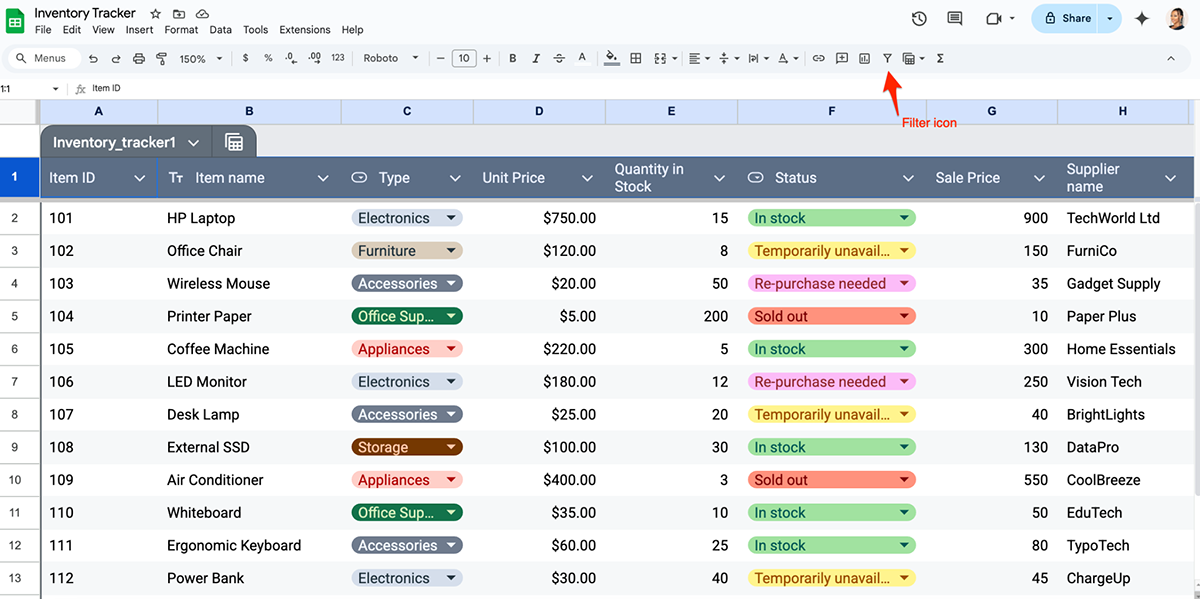 Enhance Your Inventory Sheet in Google Sheet