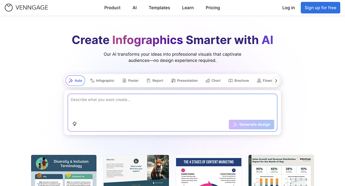 presentation app - Venngage homepage