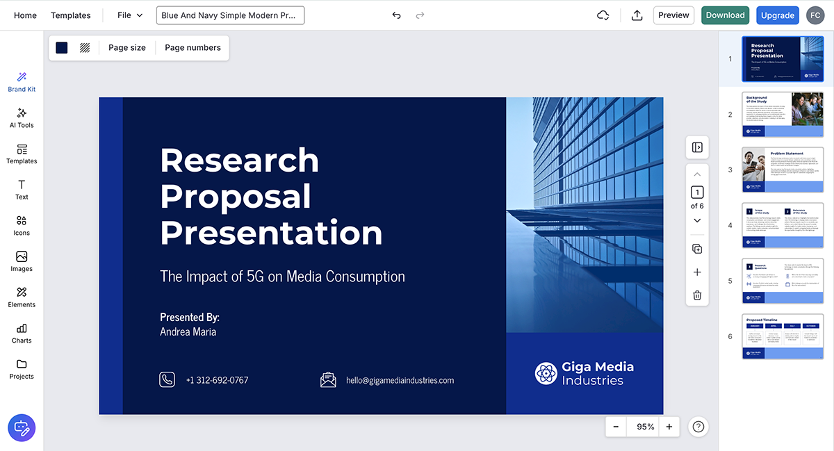 An image of a presentation opened in the Venngage dashboard