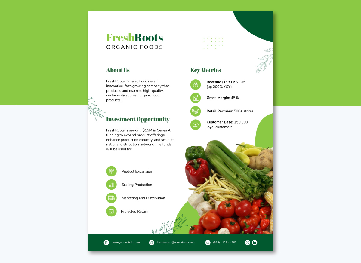 Food Products Investment Pitch One Pager Template