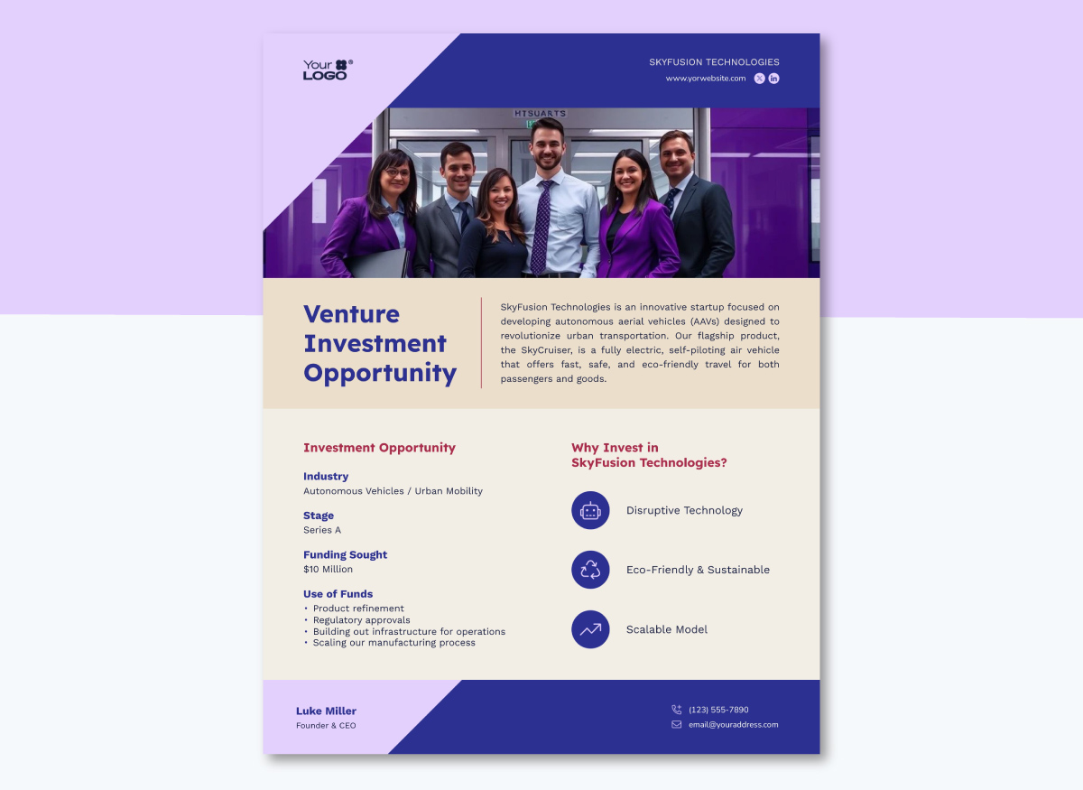 Venture One Pager Investment Pitch Template