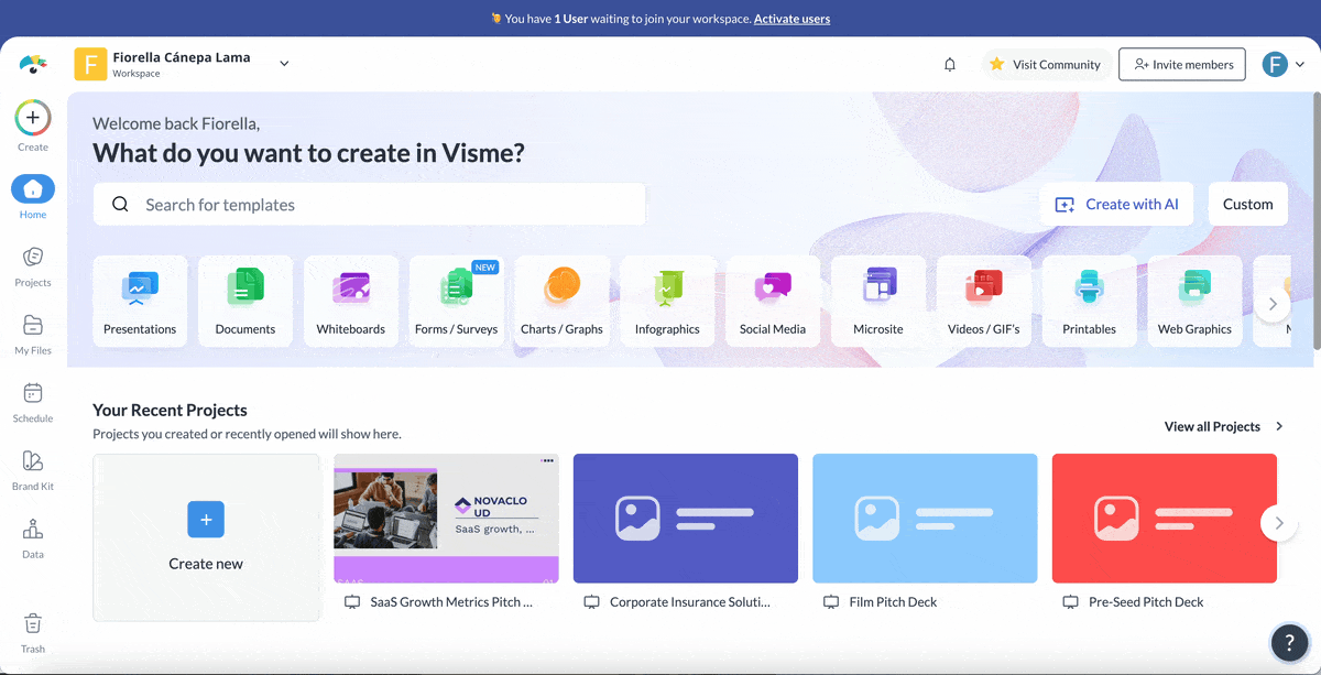 what is a pitch deck - a GIF of the templates in Visme editor