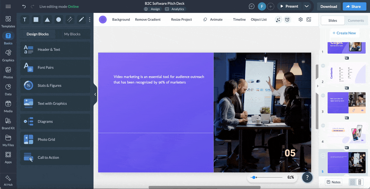 what is a pitch deck - a GIF of Visme's AI writer
