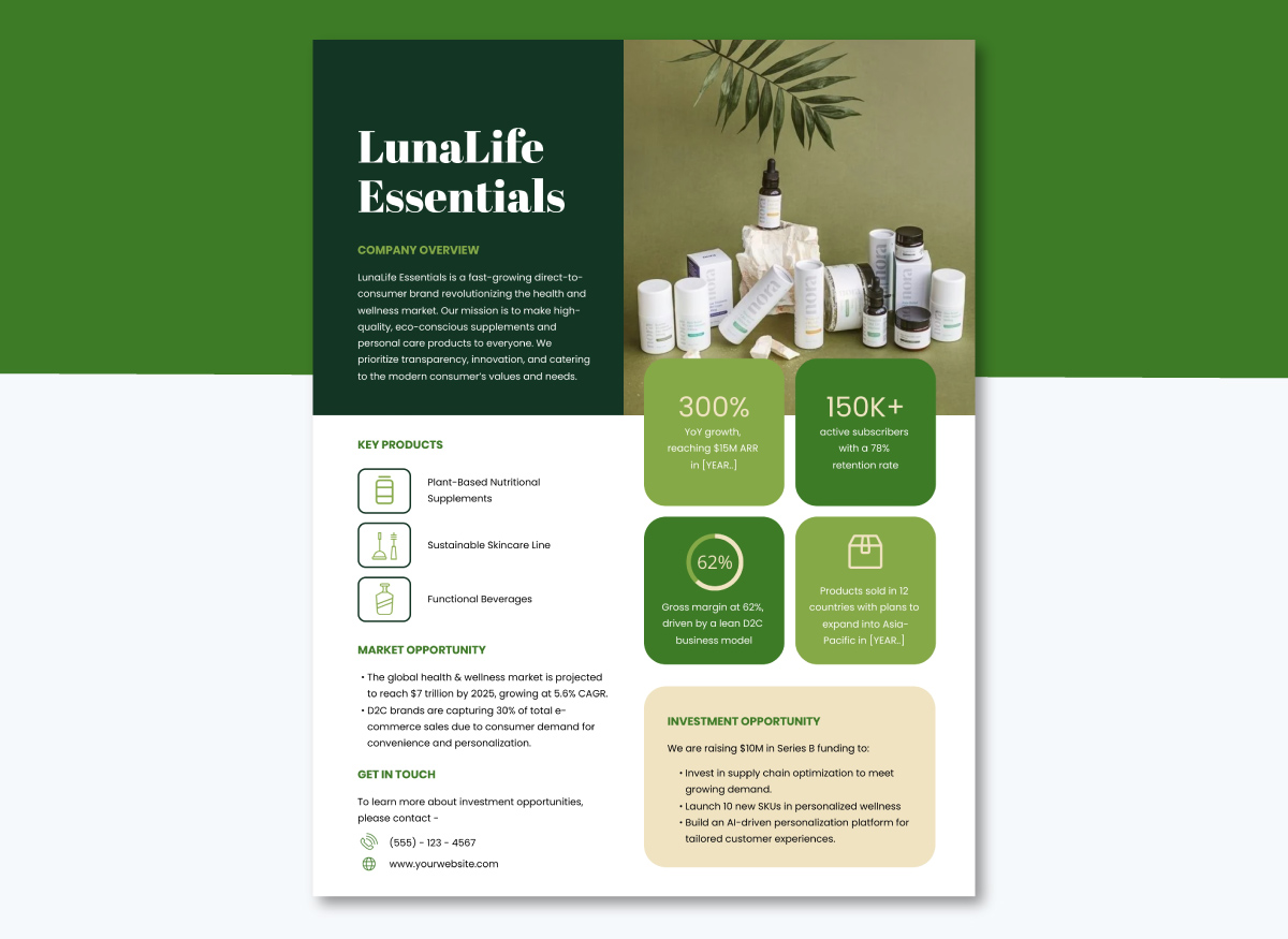 example of a one-pager elevator presentation