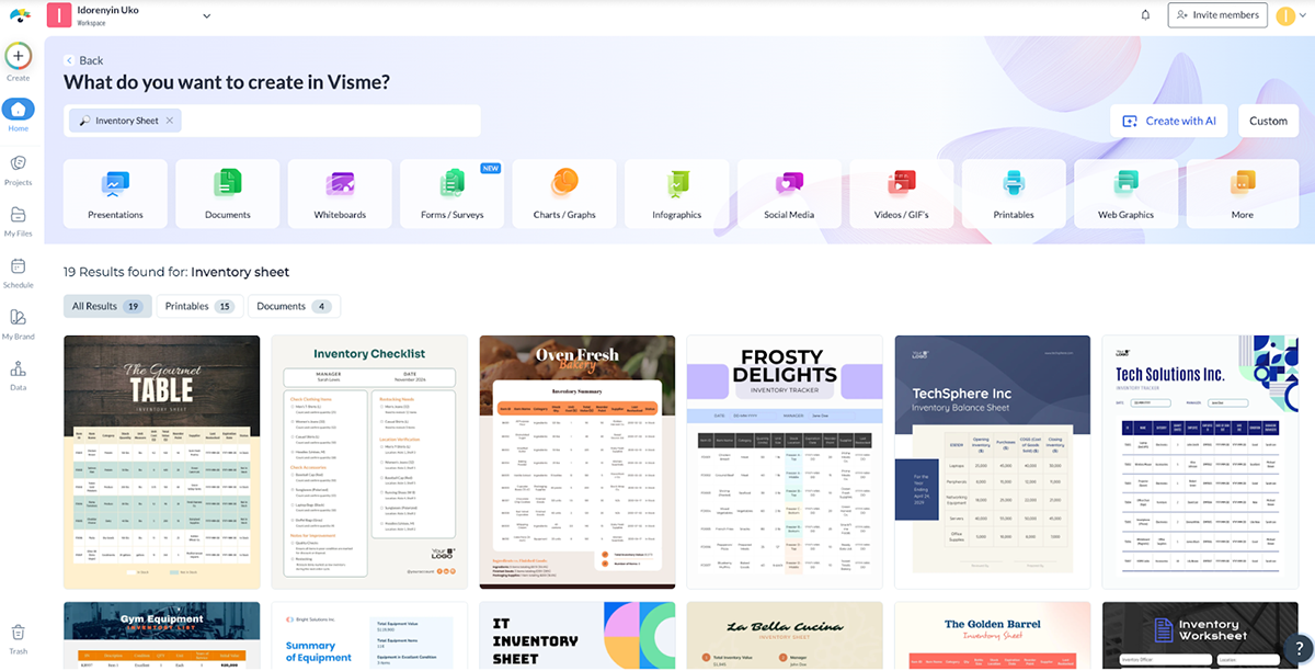 Choose an Inventory Sheet Template in Visme