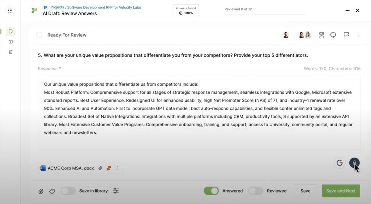 rfp software - a screenshot of Responsive interface
