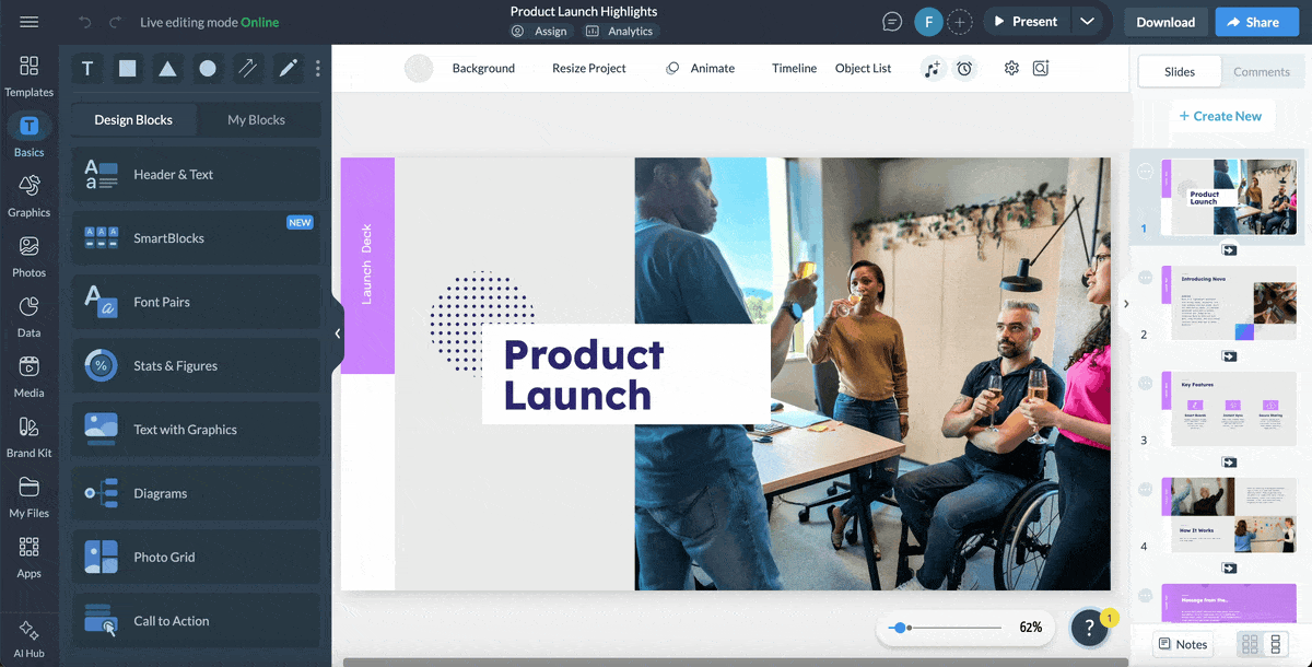 presentation apps- a GIF of using the collaboration and workflow feature