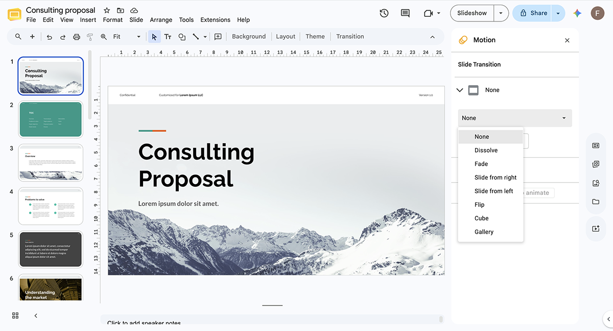 presentation apps - an image of Google slide interface