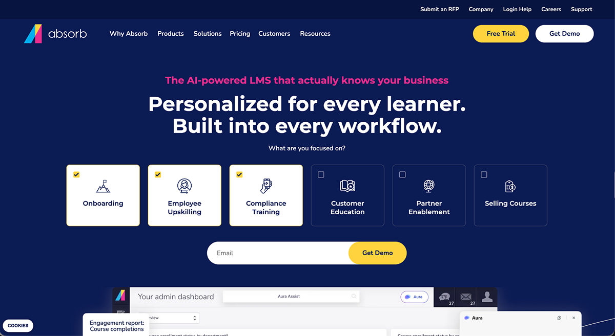 Best Employee Training Software - Absorb home page