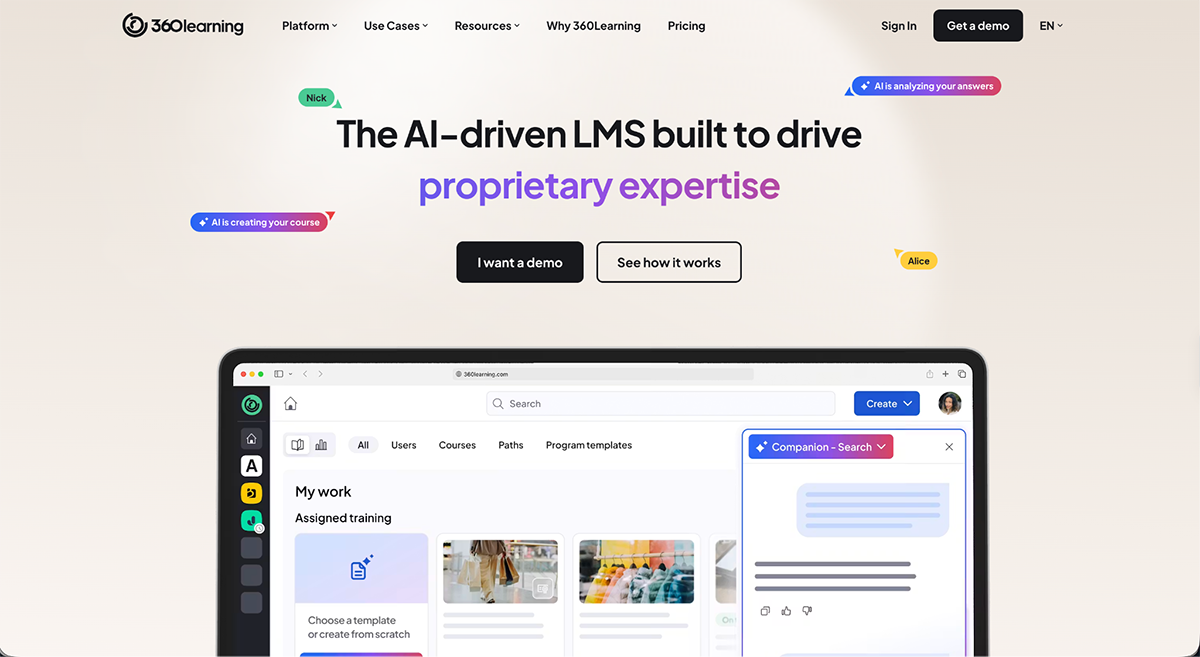 Best Employee Training Software -360 learning home page