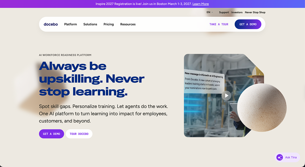 Best Employee Training Software - Docebo home page