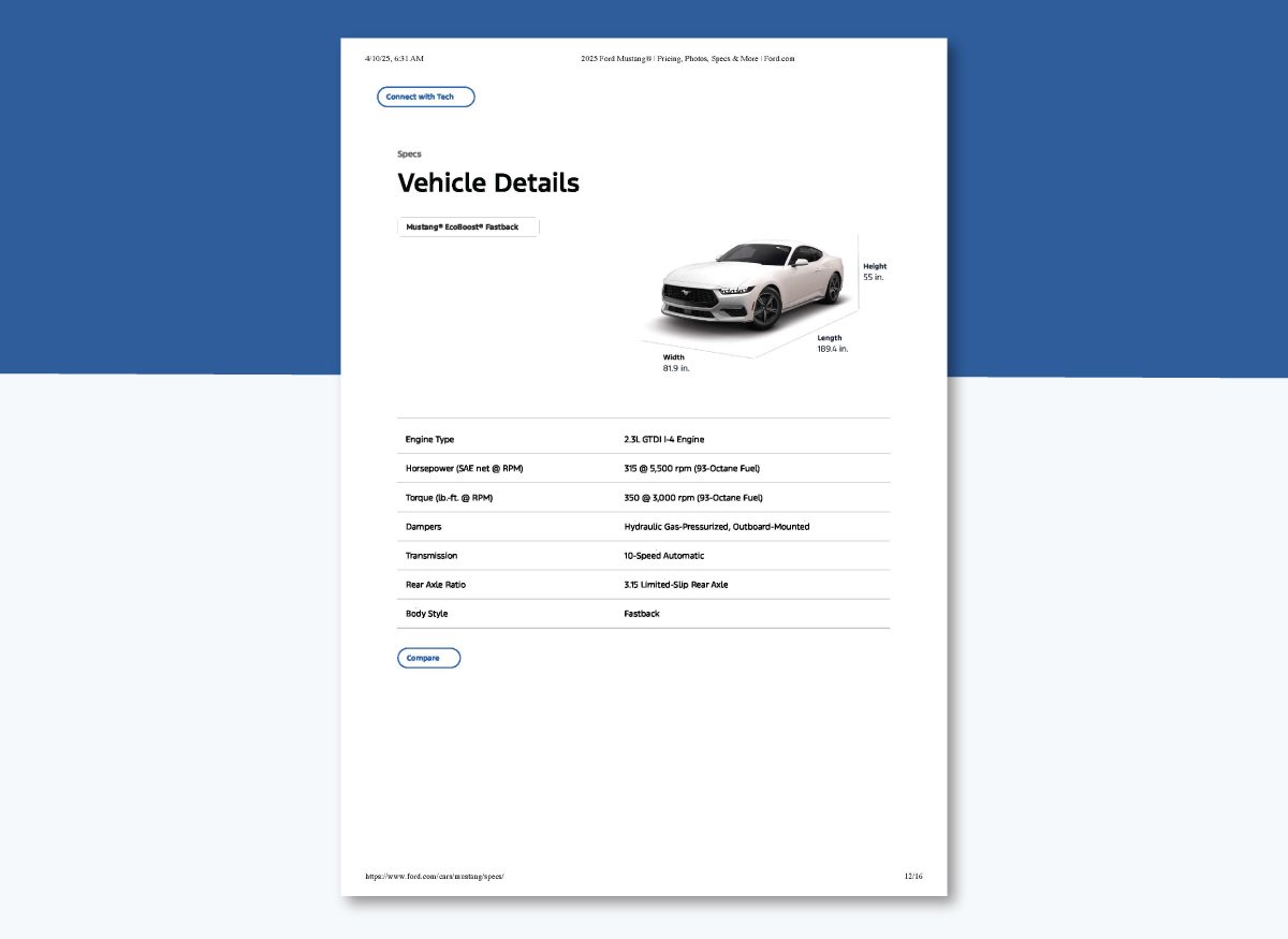 Ford - Vehicle Spec Sheet