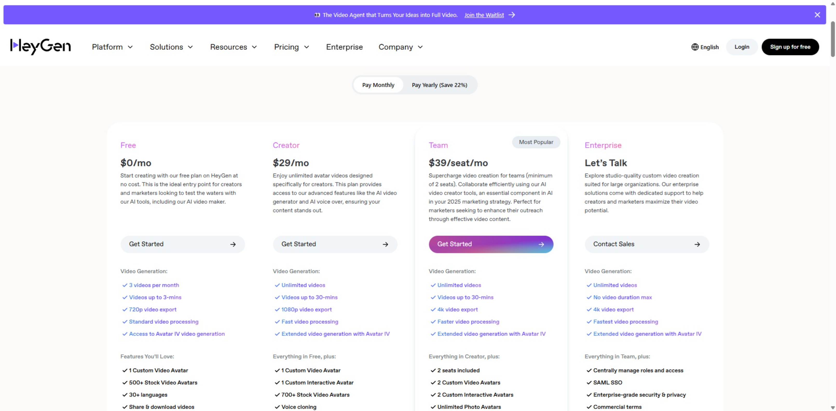 video presentation software - HeyGen pricing