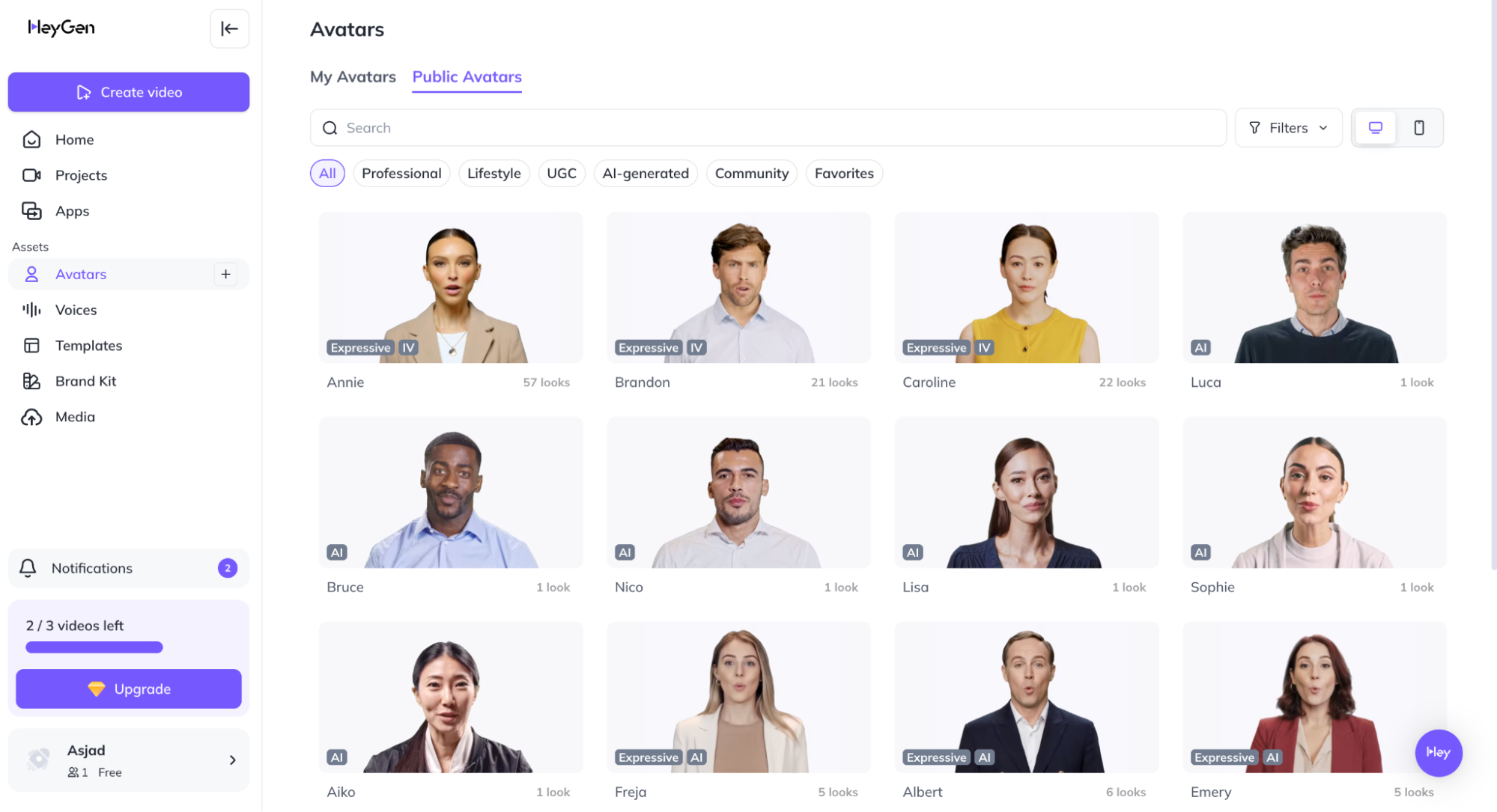 video presentation software - HeyGen AI interface