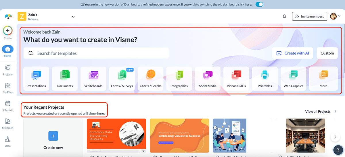 Visme vs Articulate 360 - Visme's interface