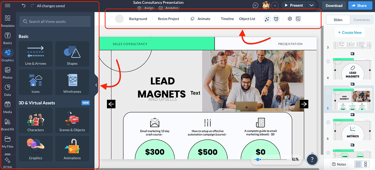 Visme vs Articulate 360 - Visme's interface