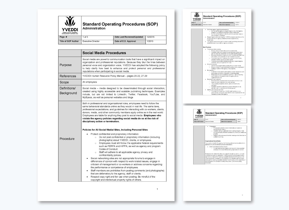 Standard operating procedure examples - Yveddi Social Media SOP
