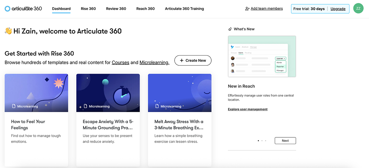 Visme vs Articulate 360 - Articulate 360 interface
