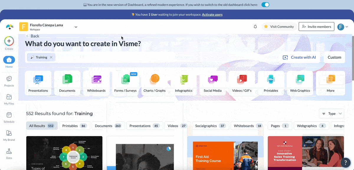 Visme vs Articulate 360 - Visme's template library