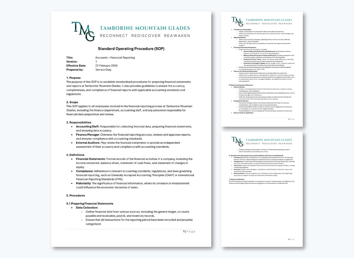 Tamborine Mountain Glades SOP - Standard operating procedure examples