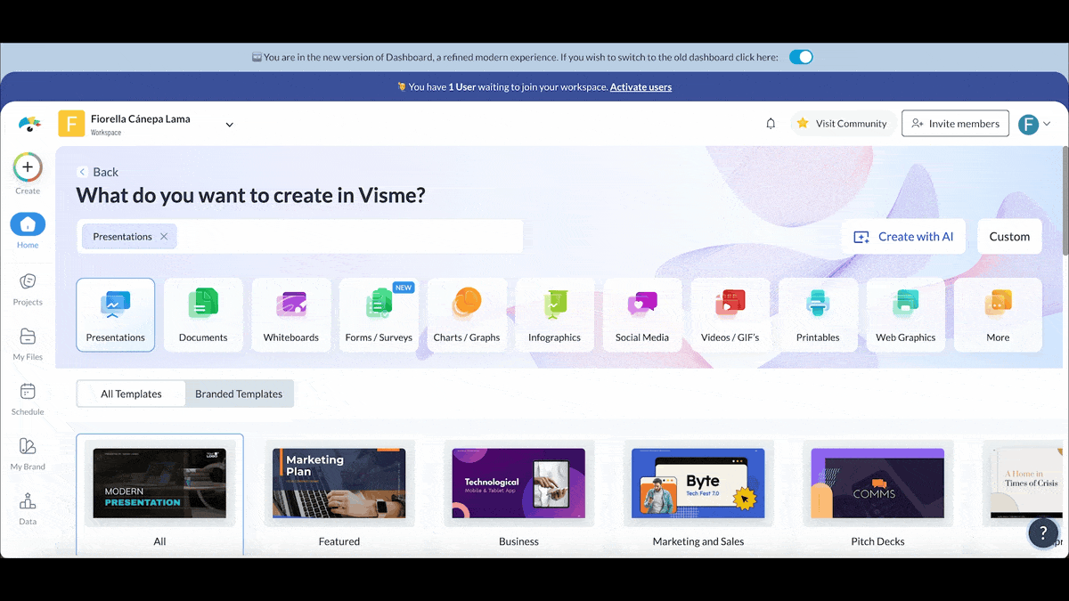 A GIF of Visme’s AI presentation maker for a financial presentation