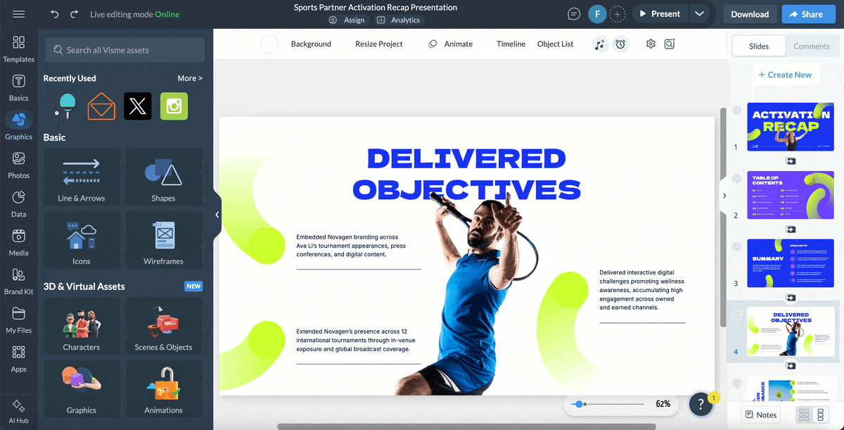 a GIF of choosing and customizing icons/graphics in the Visme editor