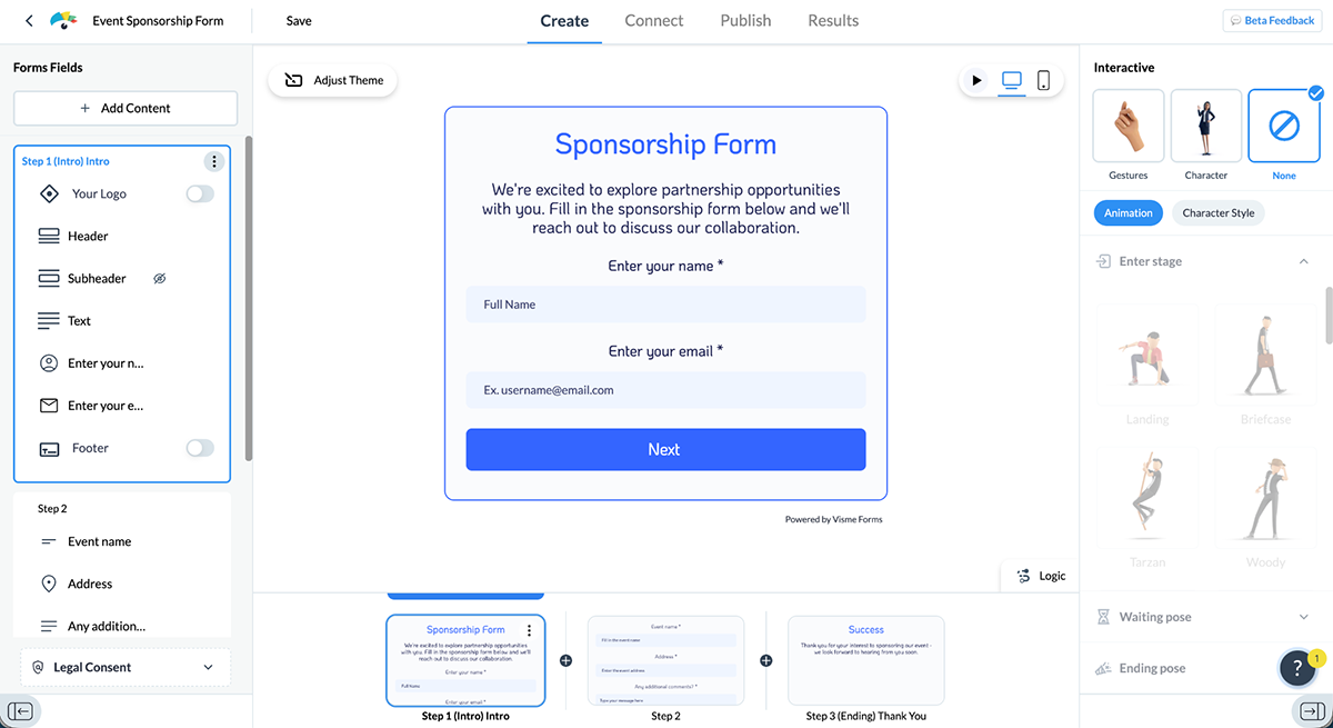 an image showing how to customize an event sponsorship form in Visme