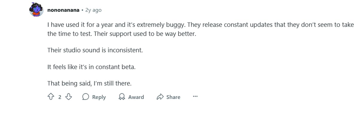 Reddit reviews on cons of Descript