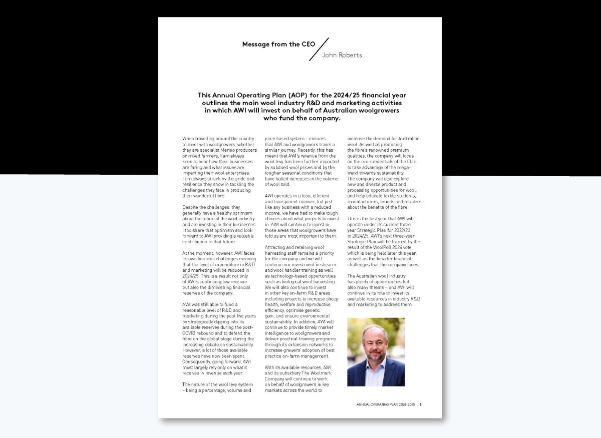 Australian Wool Innovation (AWI) annual operating plan