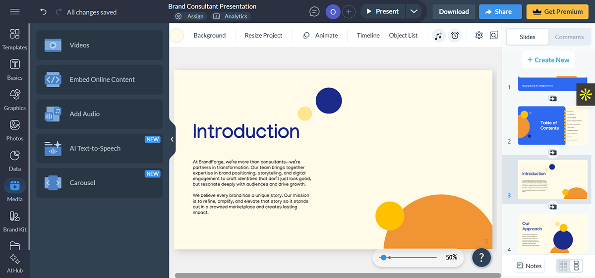 interactive presentation - Visme interface