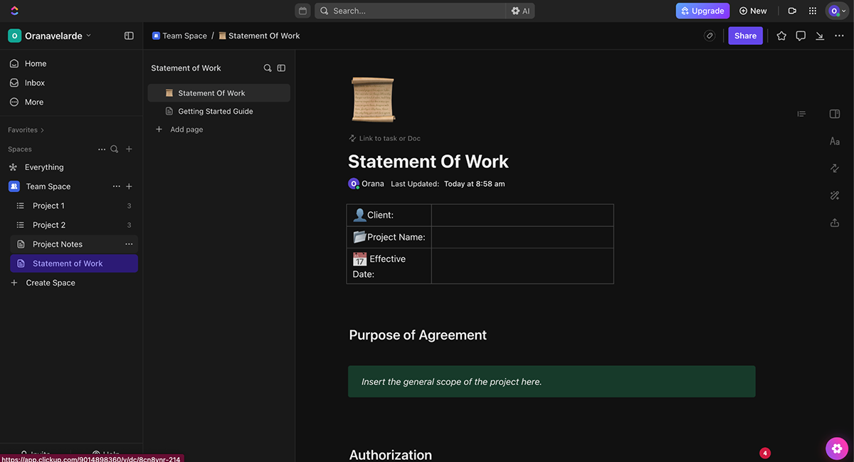 tools for creating SOWs - Clickup