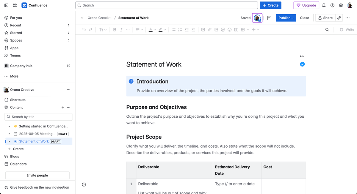 tools for creating SOWs - Confluence