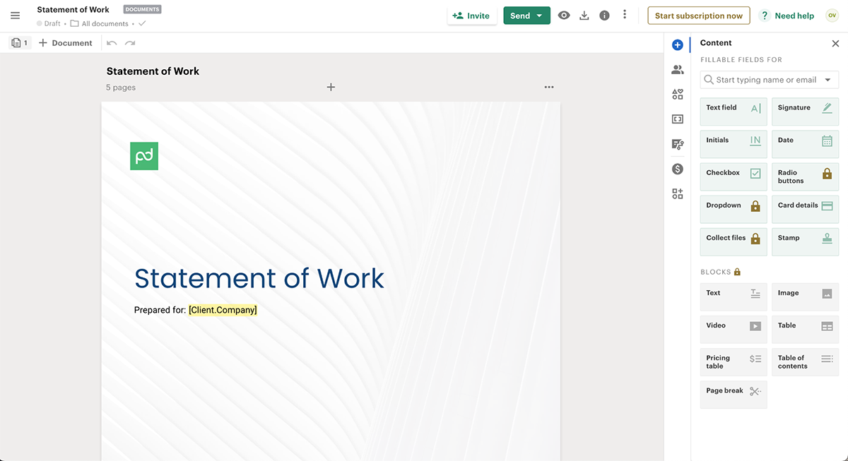 tools for creating SOWs - PandaDoc