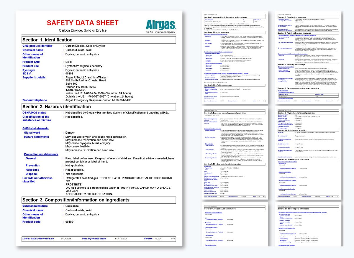 safety data sheet from Airgas
