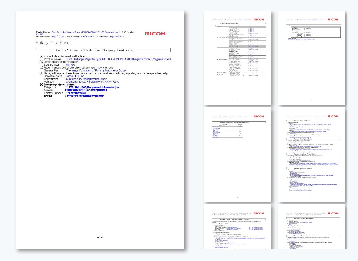 Safety Data Sheet from Ricoh