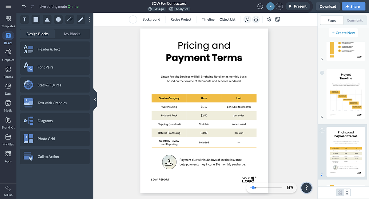 SOW templates - Pricing and payment terms