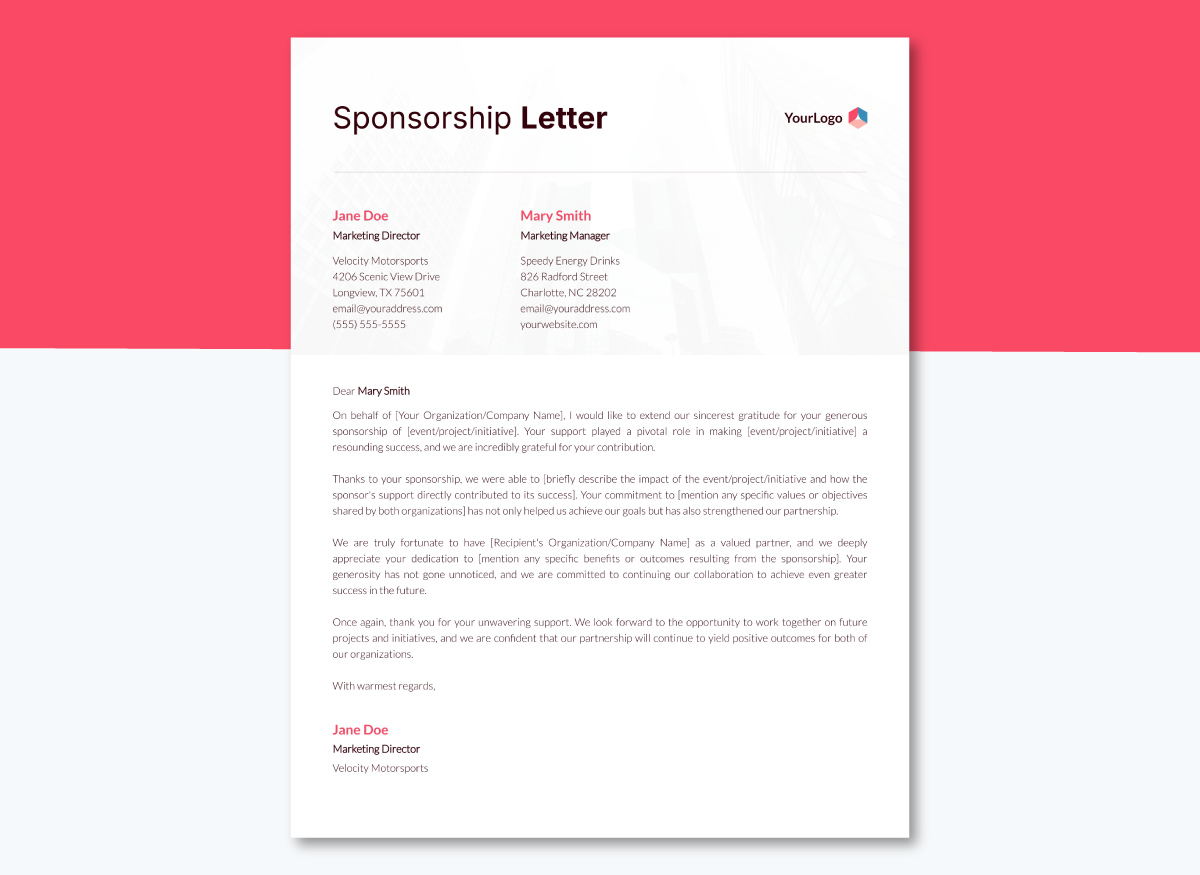 Thank-You for Sponsorship Letter