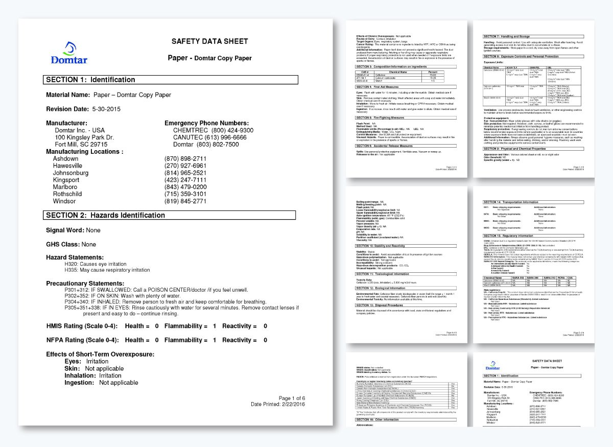 Safety data sheet from Domtar