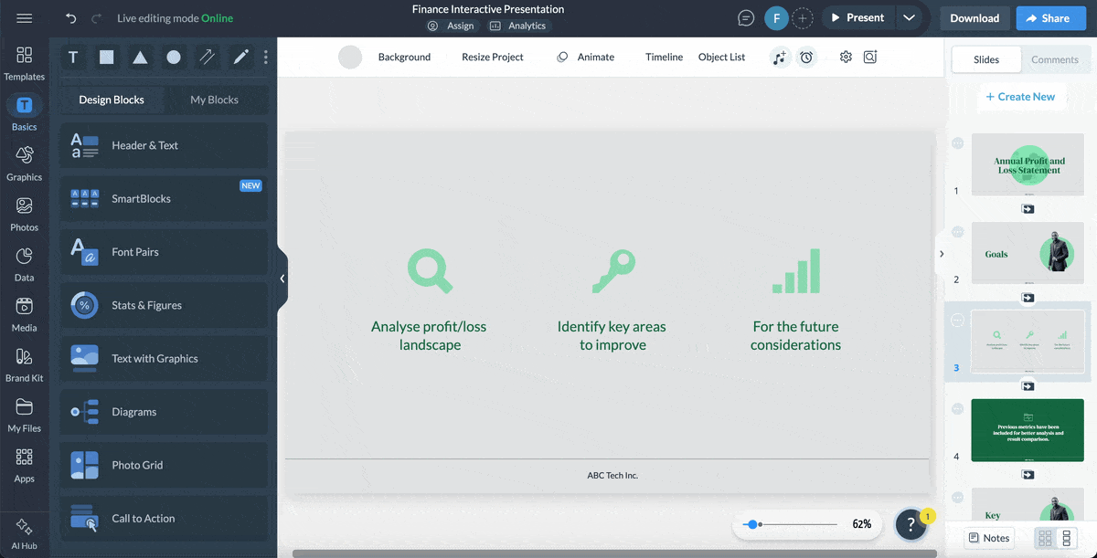 Interactive presentation - a GIF of popups and hover effects in an interactive presentation